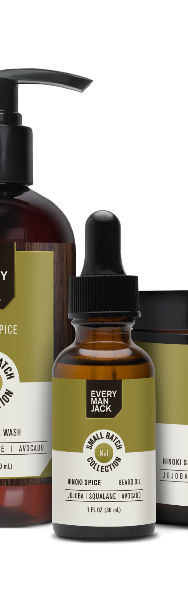 Hinoki Spice Beard-Face Wash, Beard Oil, and Beard Butter in Small Batch Beard Collection Bundle