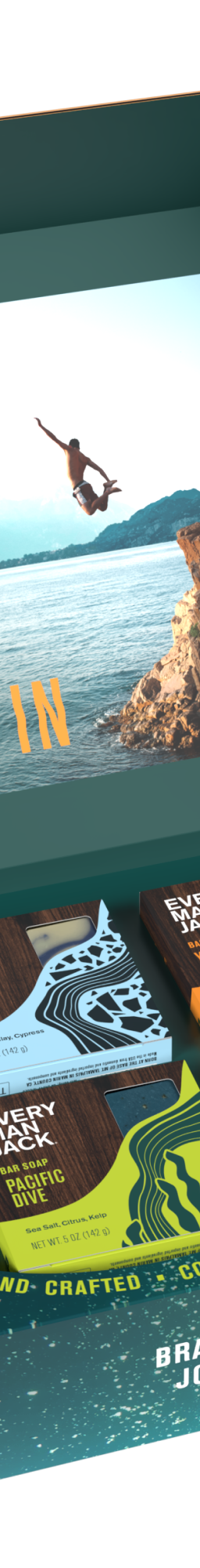 Cold Plunge Kit packaging with four products inside, featuring the text 'DIVE IN' and 'EMBRACE YOURSELF FOR A DEEP CLEAN.'