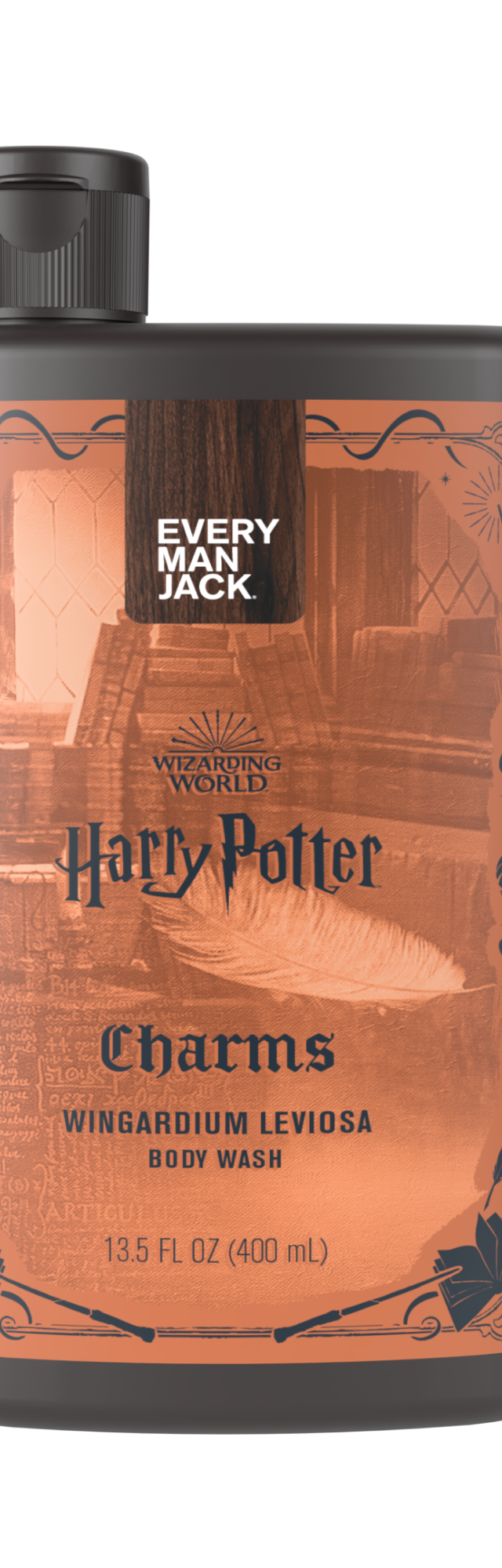 Wingardium Leviosa body wash bottle with a charm theme, 13.5 fl oz.