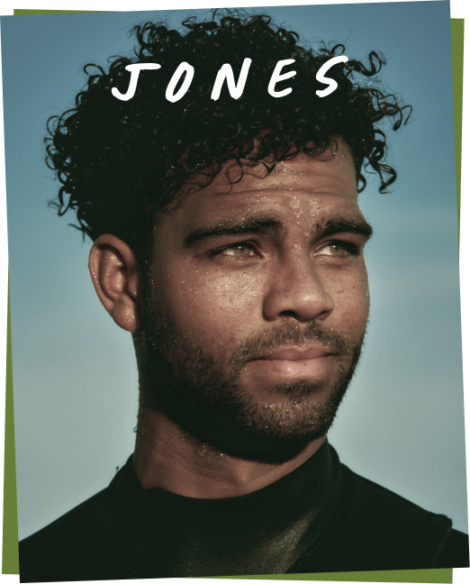 A portrait of a man with curly hair and a serious expression, named JONES.