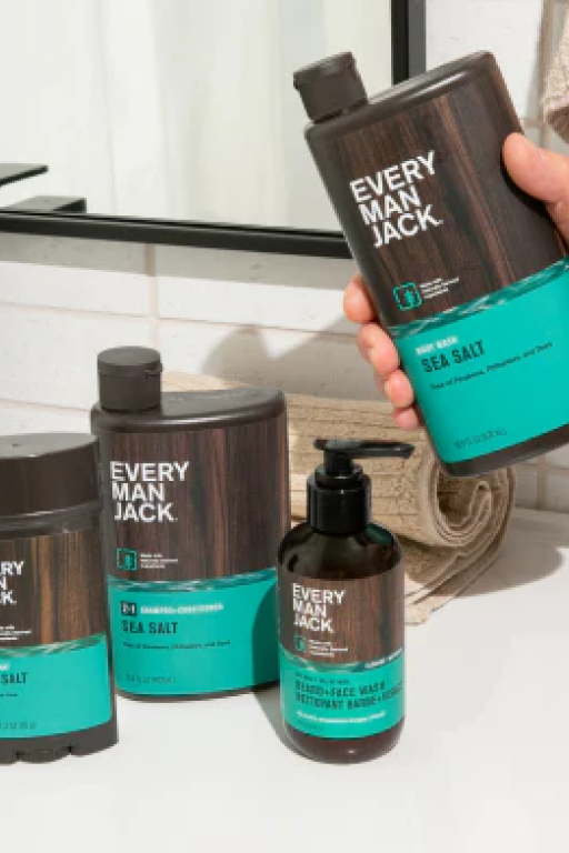 Sea Salt product collection with deodorant, body wash, shampoo, and beard face wash