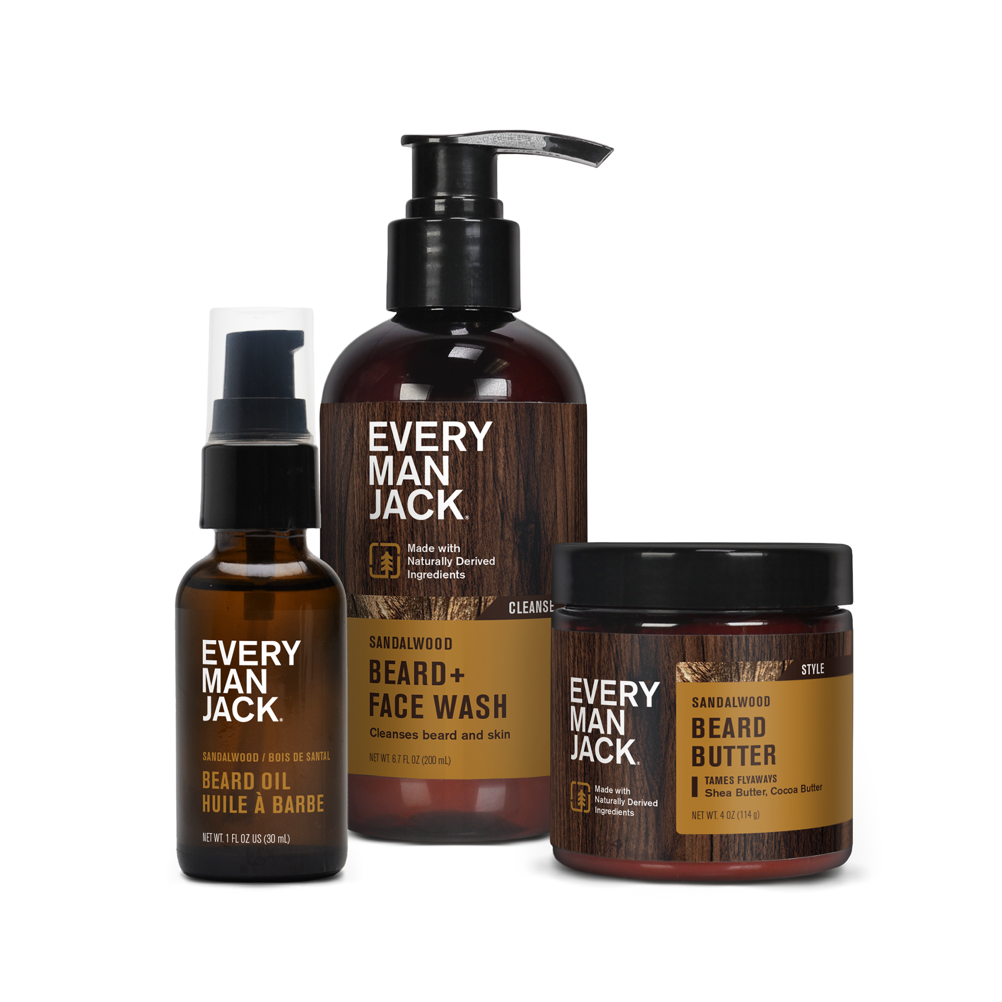 Sandalwood Beard Care Set: Beard Oil, Face Wash, and Beard Butter