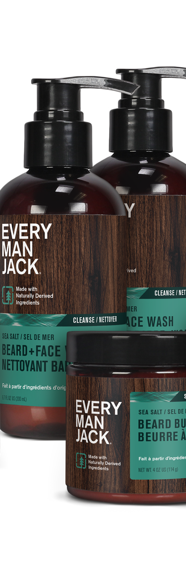 Sea Salt Beard Care Collection including beard oil, beard butter, and face wash.