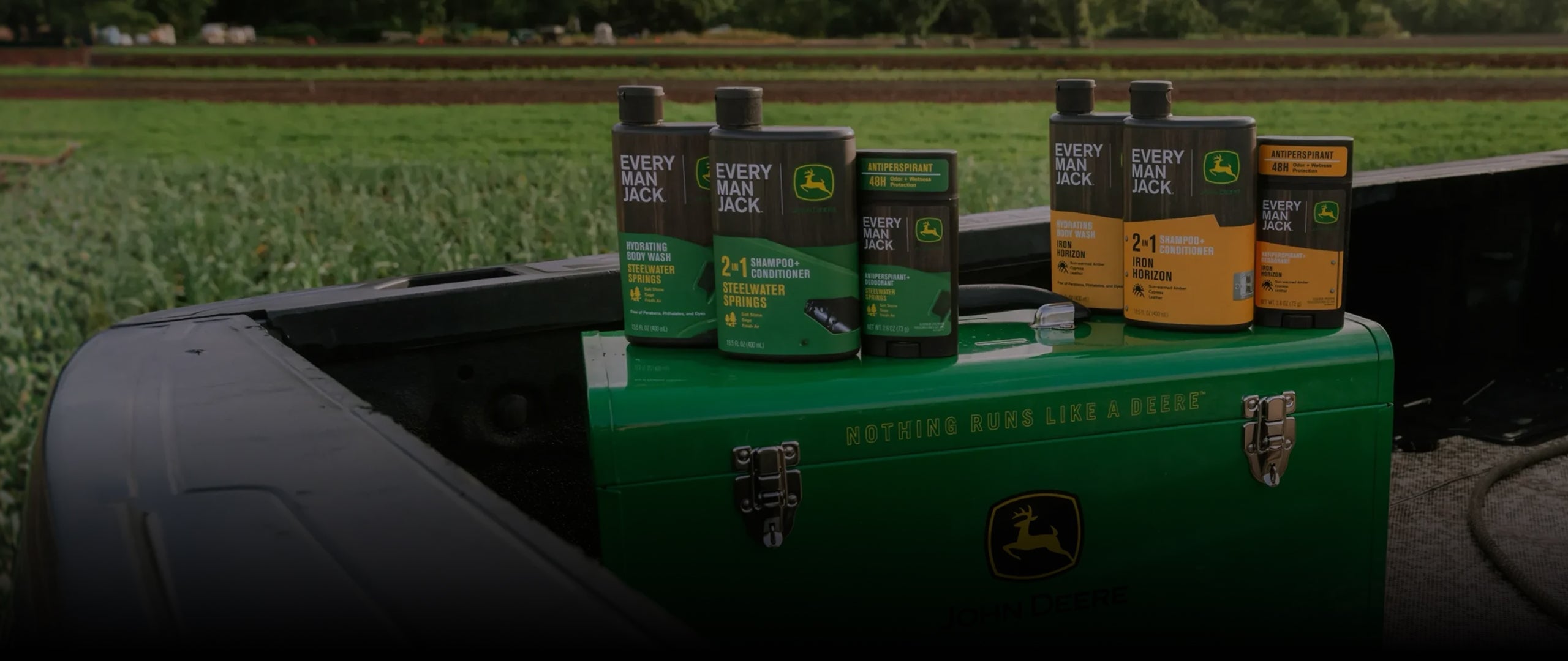 John Deere Products in the back of a truck