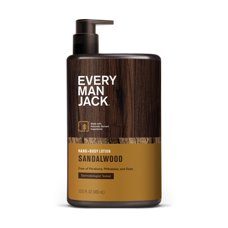 EVERY MAN JACK HAND+BODY LOTION SANDALWOOD Free of Parabens, Phthalates, and Dyes Dermatologist Tested
