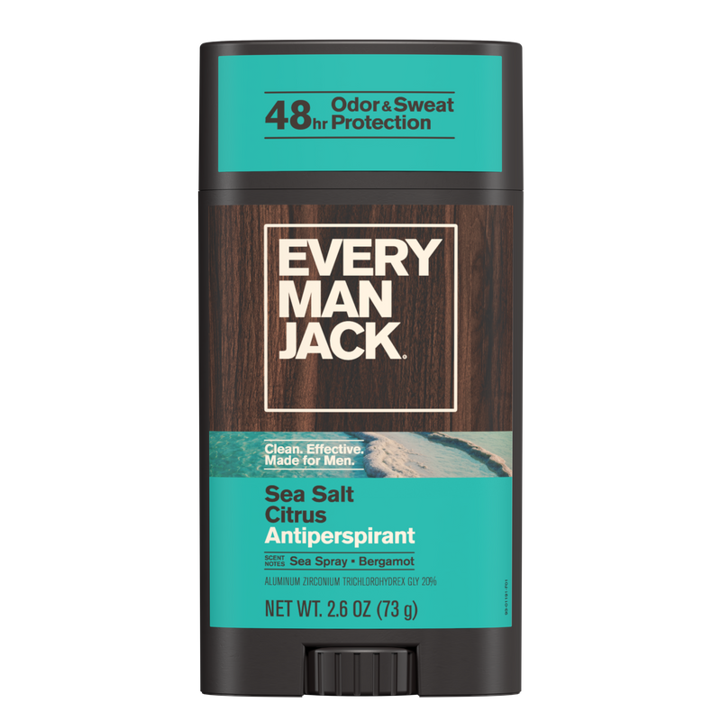 Front view of Sea Salt Citrus antiperspirant and deodorant showcasing 48-hour odor and sweat protection with a transparent background