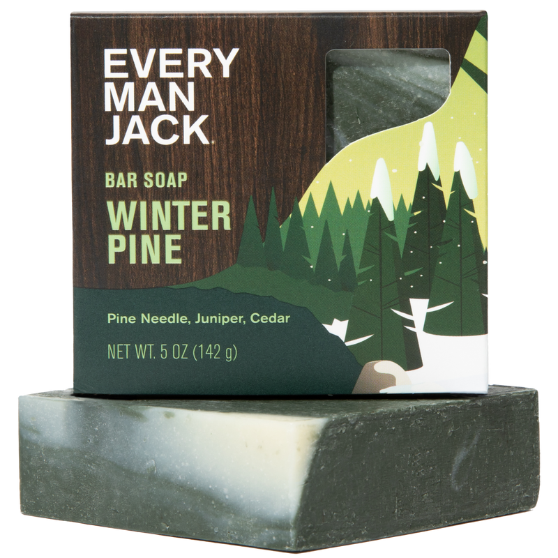 EVERY MAN JACK. BAR SOAP WINTER PINE — Pine Needle, Juniper, Cedar. NET WT. 5 OZ (142 g)