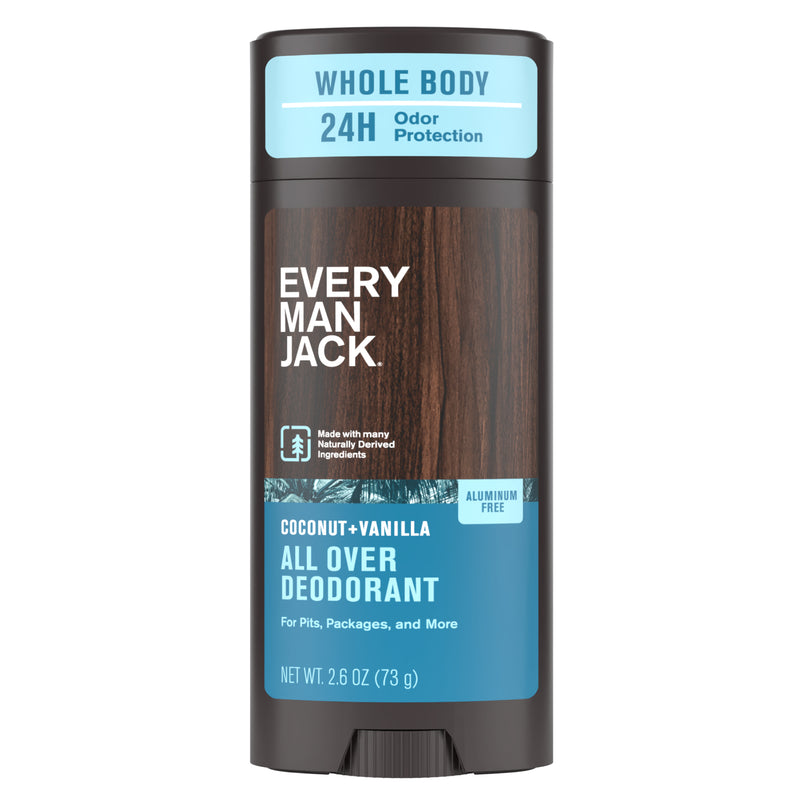 Every Man Jack Coconut + Vanilla All Over Deodorant stick with 24H odor protection, aluminum free, 2.6 oz