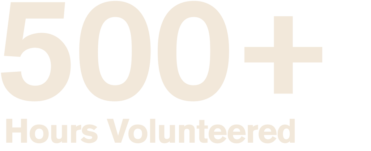 Banner showing 500+ hours volunteered by Every Man Jack