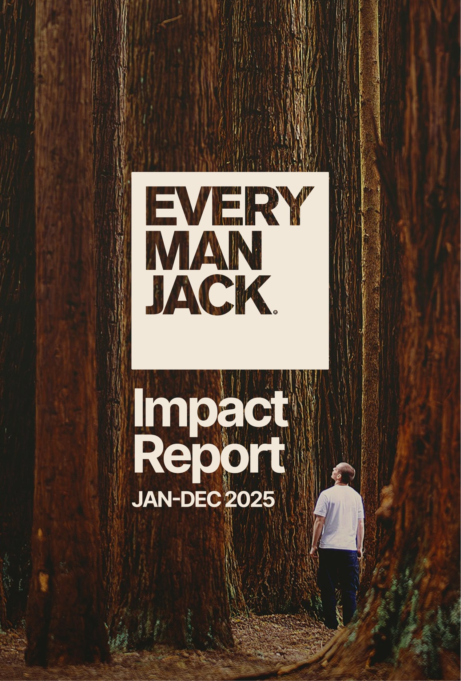 Every Man Jack Impact Report Jan-Dec 2025 cover with a person standing in a forest