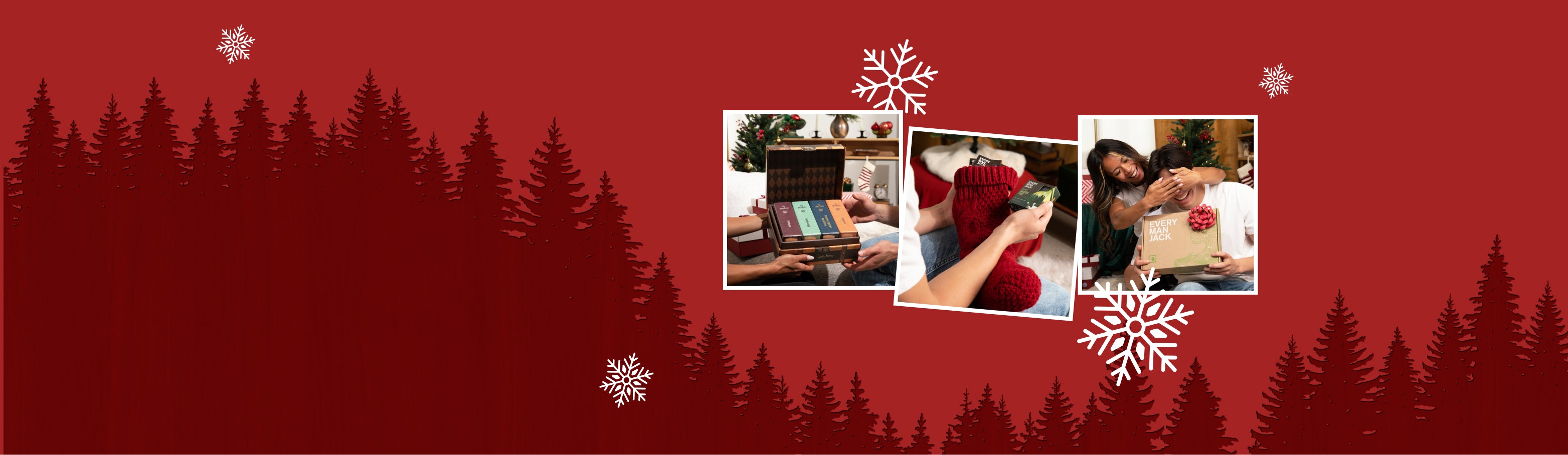 Cyber Monday Sale red background with Harry Potter kit, Stocking with bar soap, and gift box